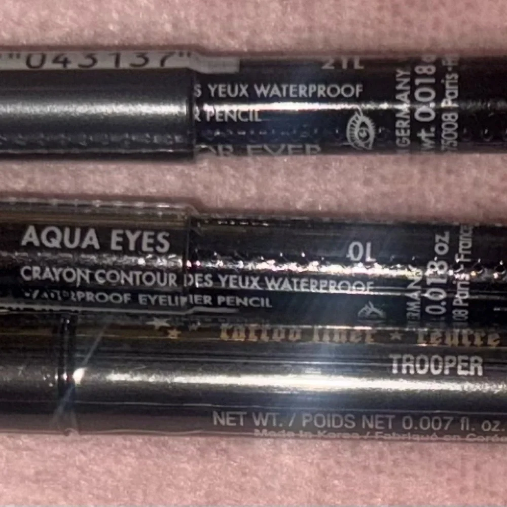 3 NEW Mini Eyeliners KatVonD Tattoo Liner in Trooper Makeup Forever Aqua MF Grey